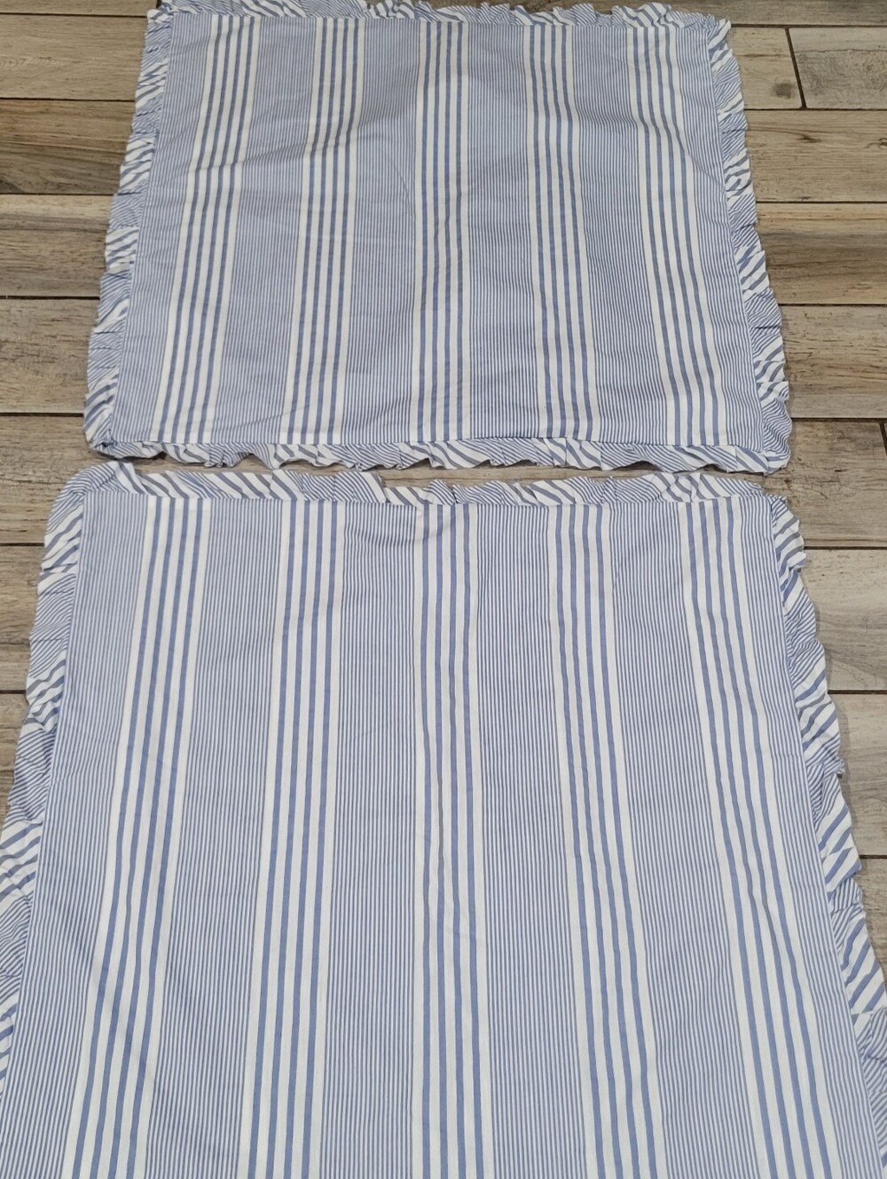 Laura Ashley Euro Pillow Covers Shams 2 Blue White Ticking Stripped Cotton